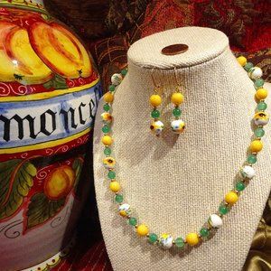 Handmade necklace/earring set in festive design with bold colors